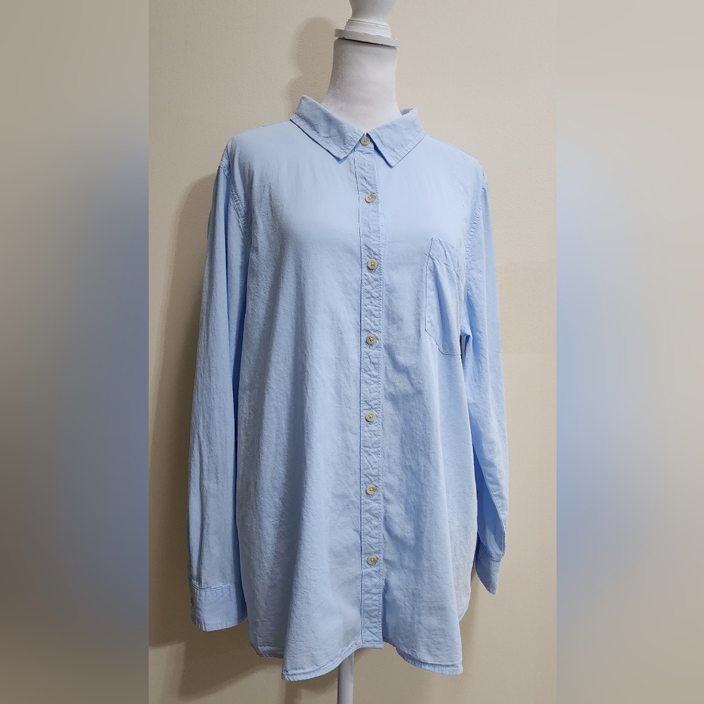 100% Cotton Blue Lightweight Button Down Shirt Women's Size XXL